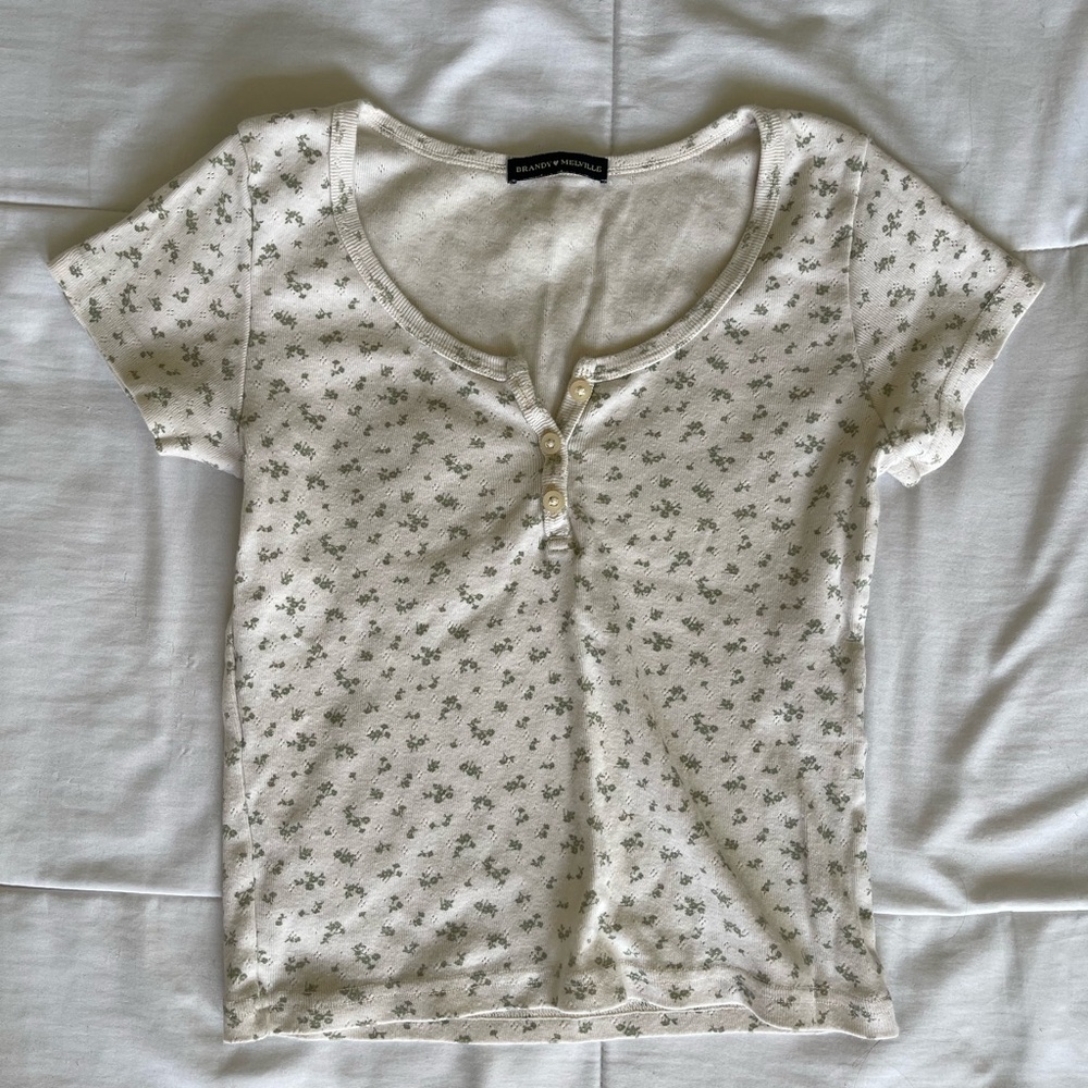 Brandy Melville Cream Floral Top